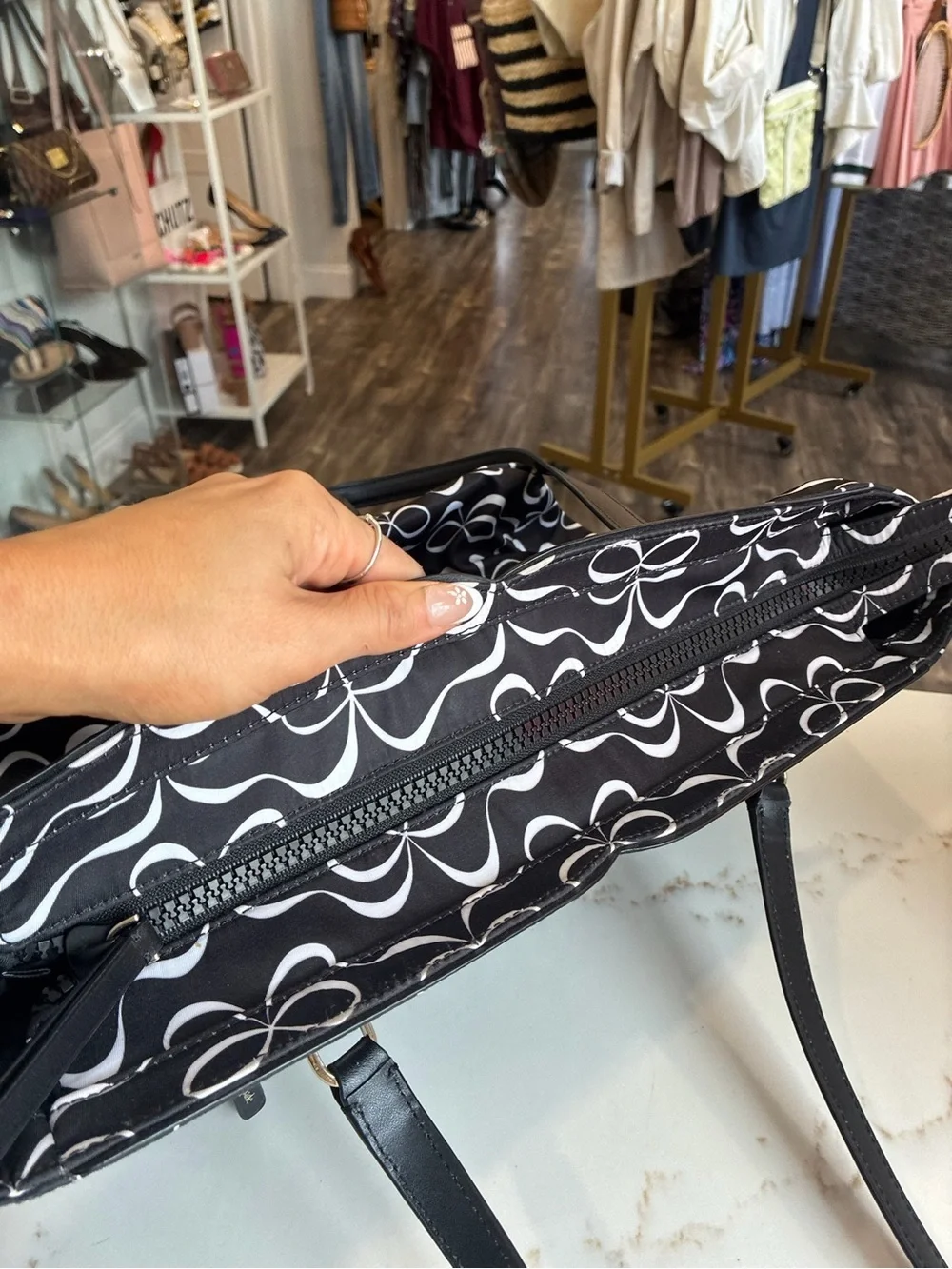 kate spade Black and White Bow-Print Tote